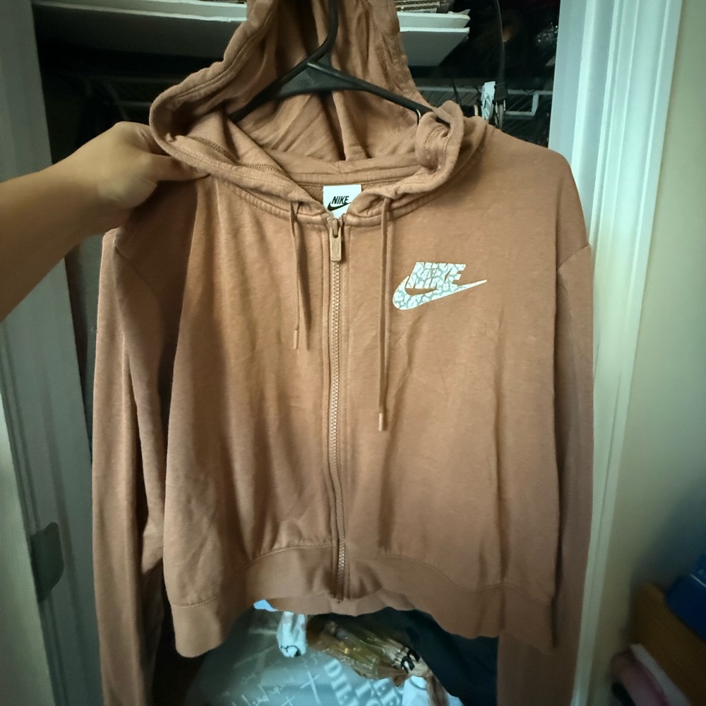 Nike Women's Brown Zip-Up Hoodie cropped NWOT
